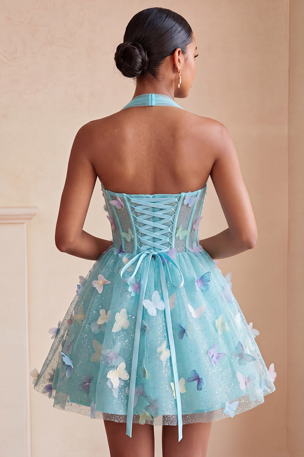 Glitter Light Purple Corset A-Line Short Homecoming Dress with 3D Butterflies