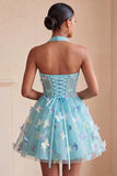 Glitter Light Purple Corset A-Line Short Homecoming Dress with 3D Butterflies