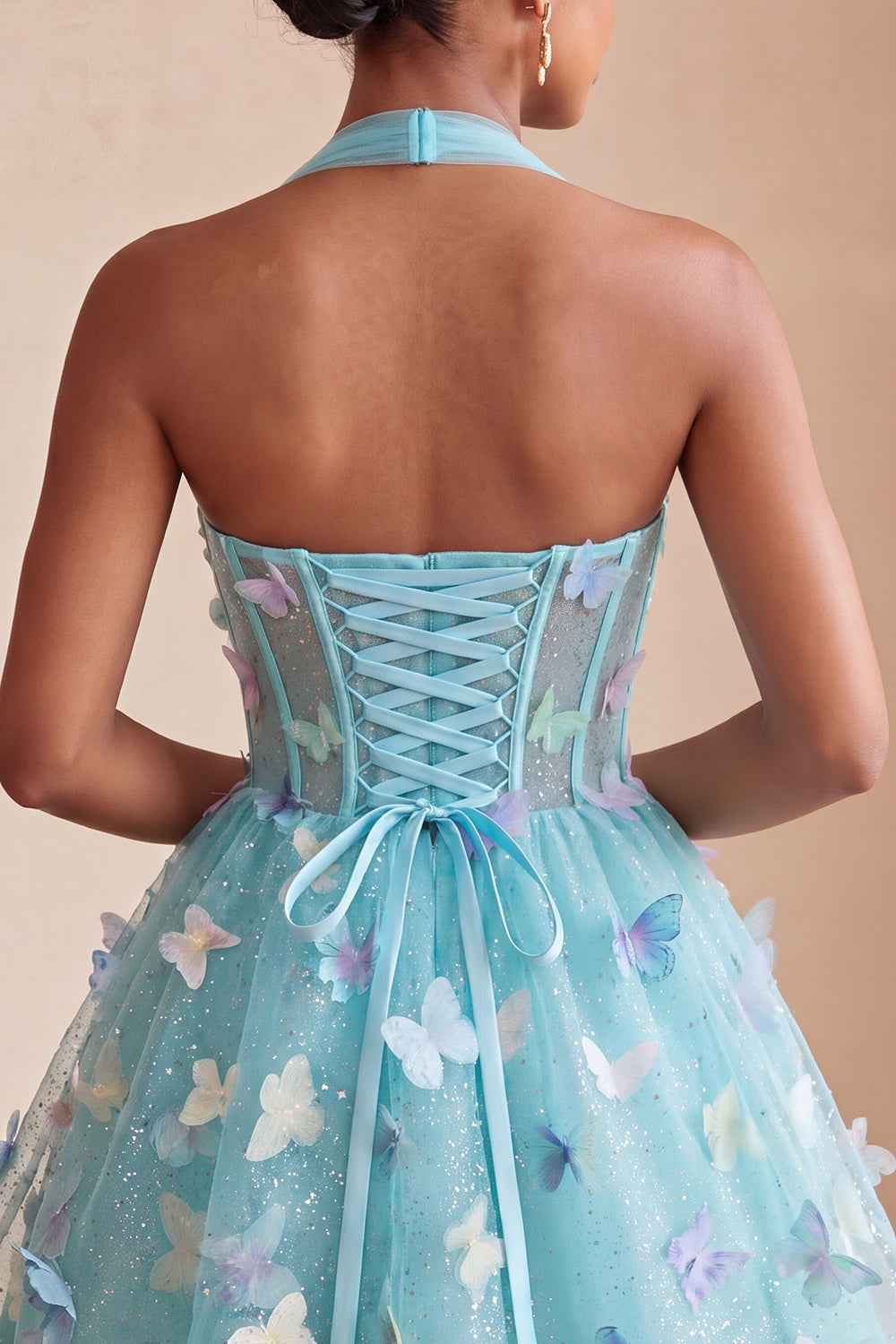 Glitter Light Purple Corset A-Line Short Homecoming Dress with 3D Butterflies