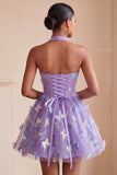 Glitter Light Purple Corset A-Line Short Homecoming Dress with 3D Butterflies