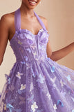 Glitter Light Purple Corset A-Line Short Homecoming Dress with 3D Butterflies