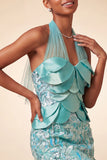 Sparkly Sequin Lake Blue Halter Tight Short Homecoming Dress