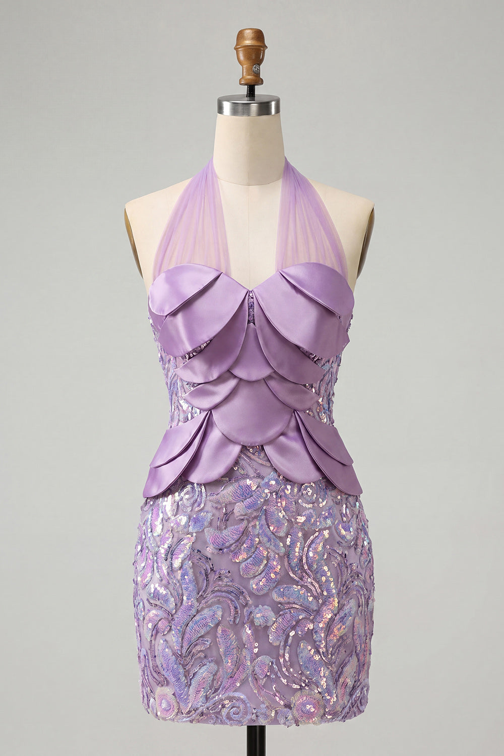 Sparkly Sequin Lake Blue Halter Tight Short Homecoming Dress