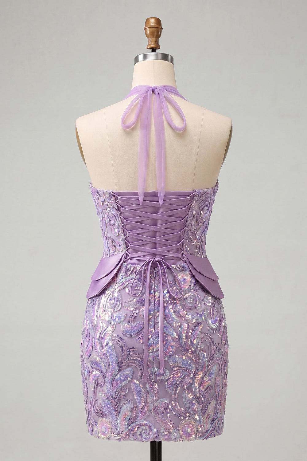Sparkly Sequin Lake Blue Halter Tight Short Homecoming Dress