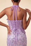 Sparkly Sequin Lake Blue Halter Tight Short Homecoming Dress