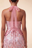 Sparkly Sequin Lake Blue Halter Tight Short Homecoming Dress