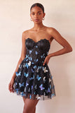 Sparkly Black Corset A-Line Short Homecoming Dress with 3D Butterflies