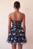 Sparkly Black Corset A-Line Short Homecoming Dress with 3D Butterflies