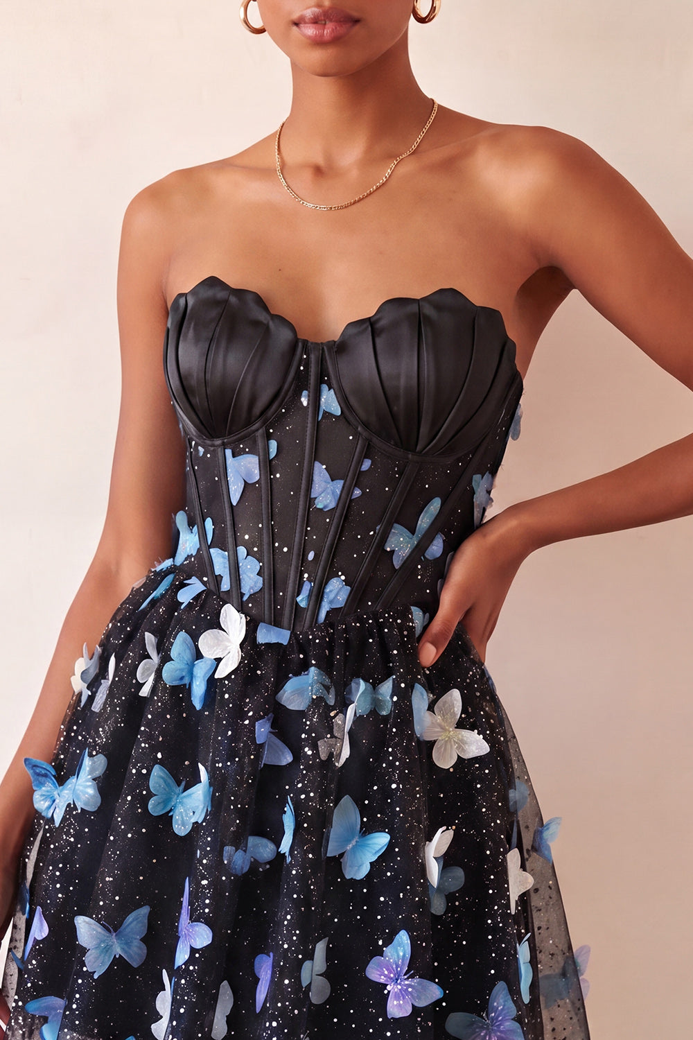 Sparkly Black Corset A-Line Short Homecoming Dress with 3D Butterflies