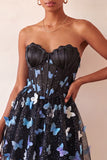 Sparkly Black Corset A-Line Short Homecoming Dress with 3D Butterflies