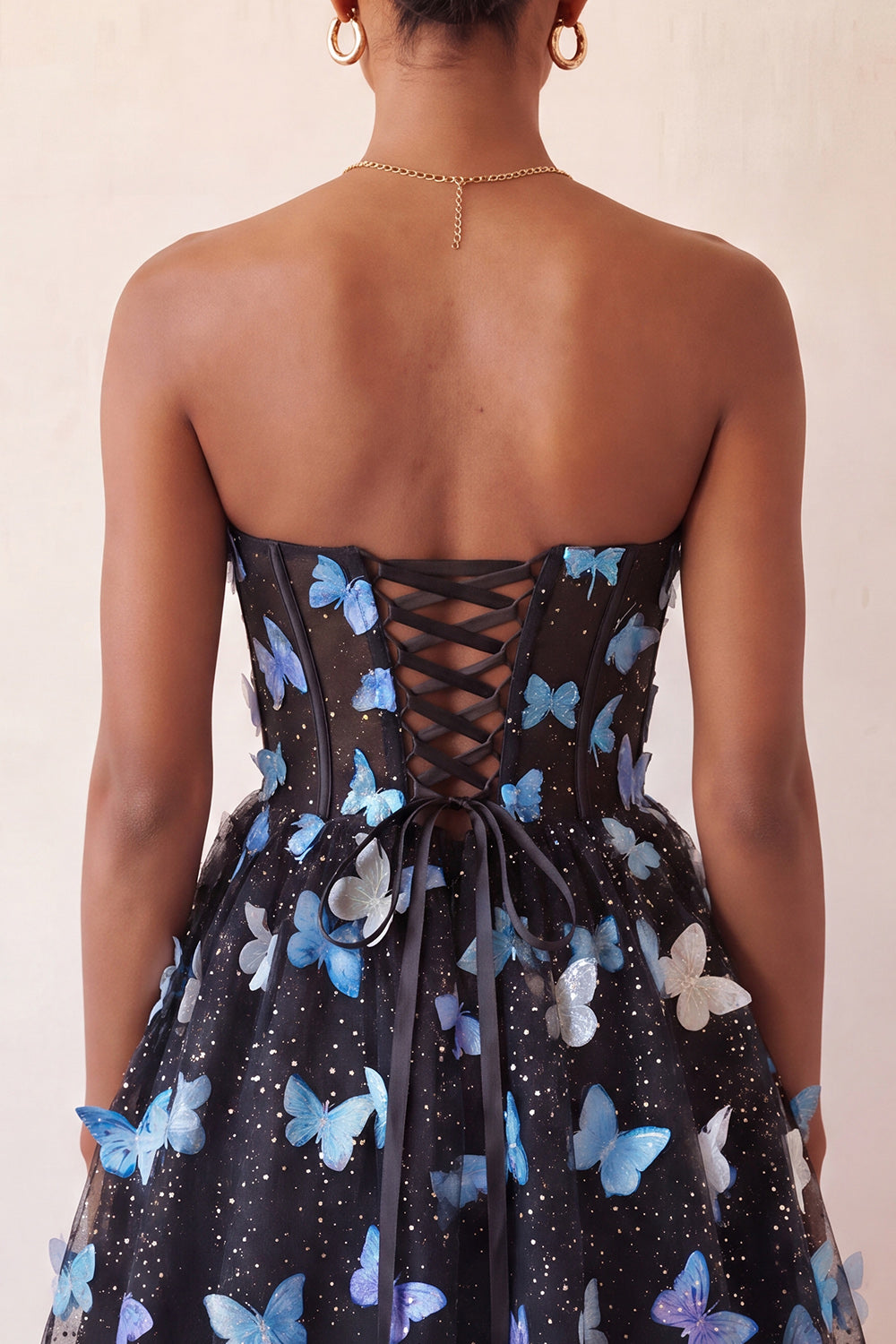 Sparkly Black Corset A-Line Short Homecoming Dress with 3D Butterflies
