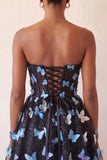 Sparkly Black Corset A-Line Short Homecoming Dress with 3D Butterflies