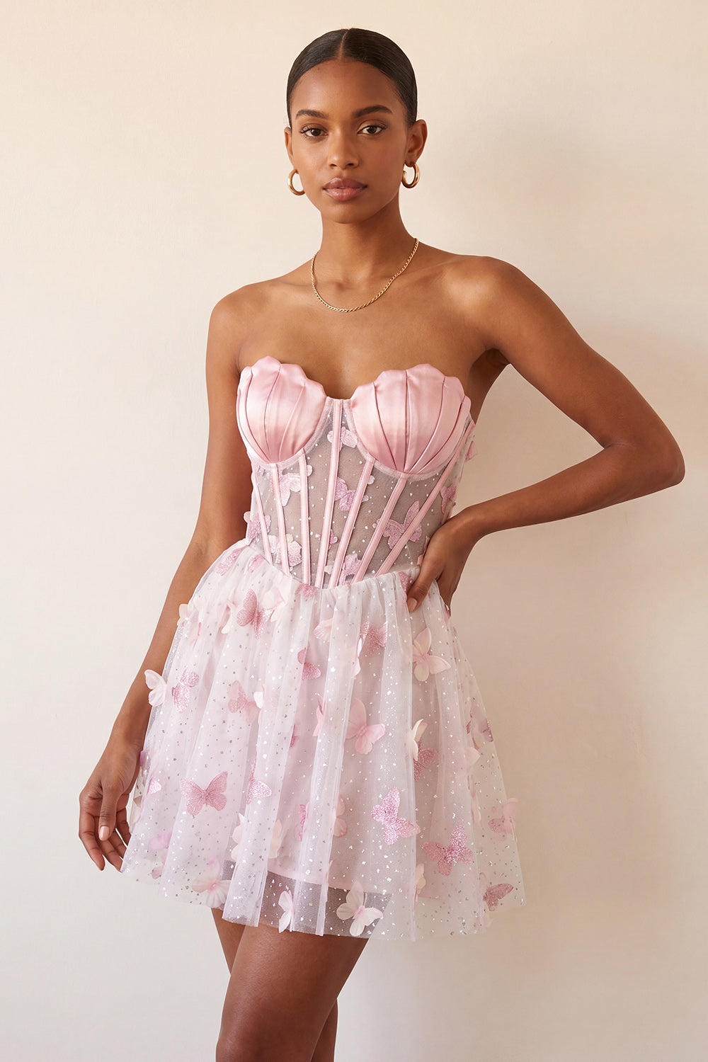Sparkly Black Corset A-Line Short Homecoming Dress with 3D Butterflies