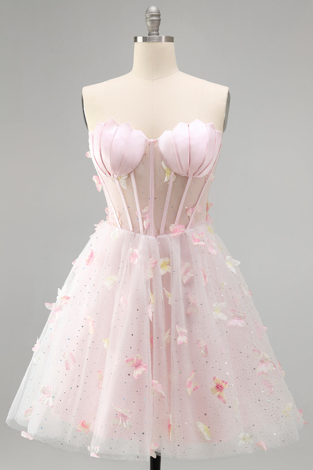 Sparkly Black Corset A-Line Short Homecoming Dress with 3D Butterflies