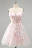 Sparkly Black Corset A-Line Short Homecoming Dress with 3D Butterflies