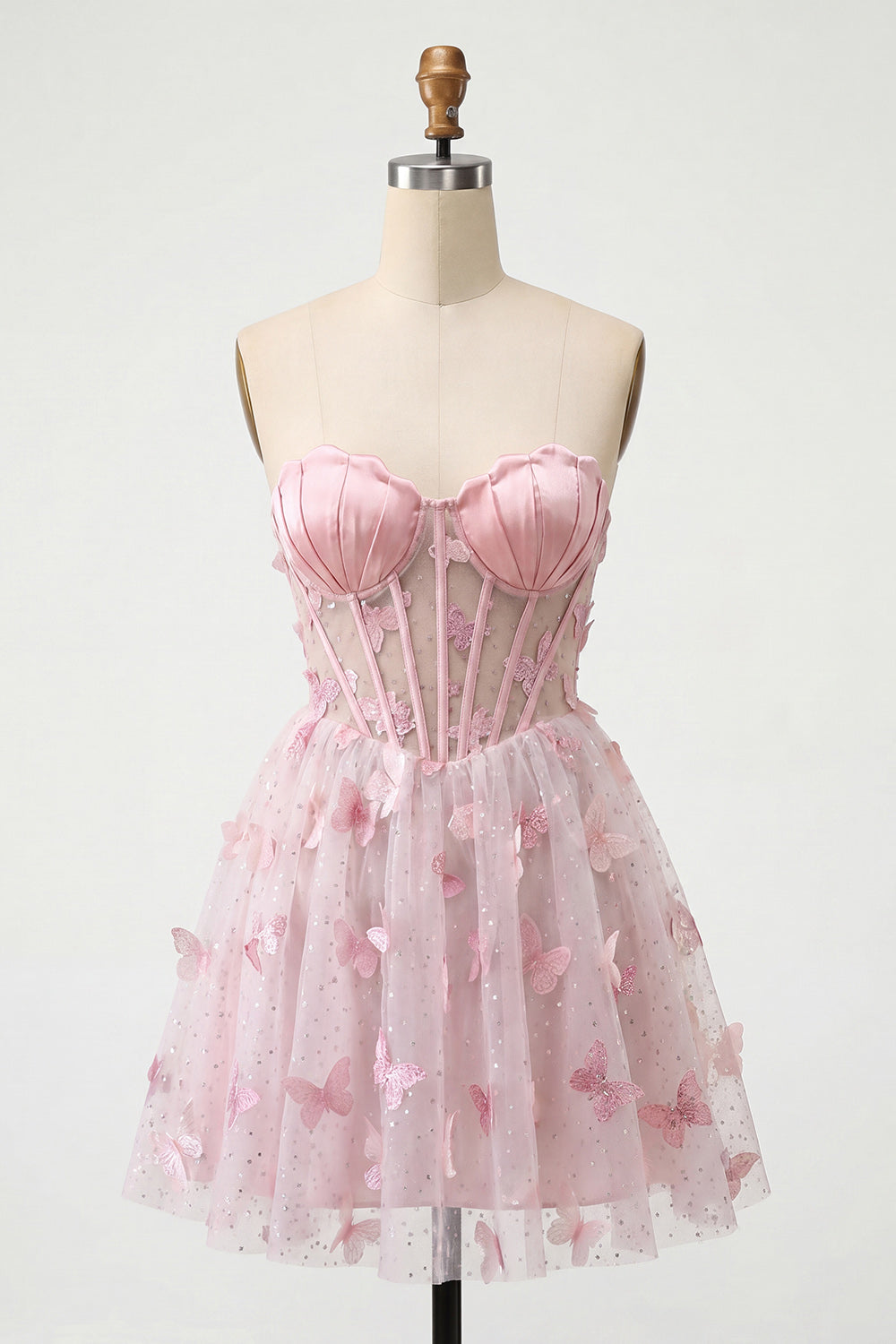 Sparkly Black Corset A-Line Short Homecoming Dress with 3D Butterflies
