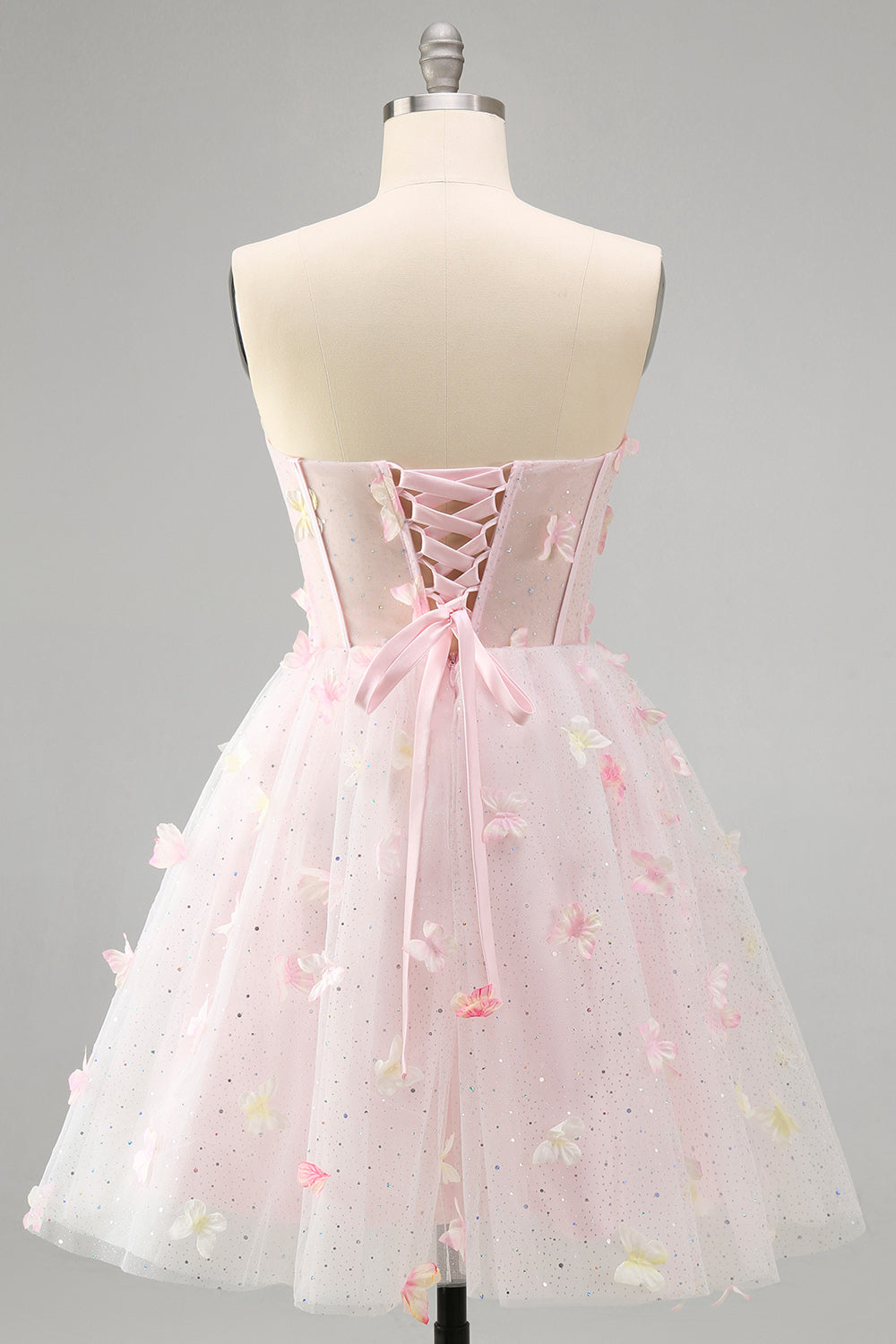 Sparkly Black Corset A-Line Short Homecoming Dress with 3D Butterflies