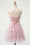 Sparkly Black Corset A-Line Short Homecoming Dress with 3D Butterflies