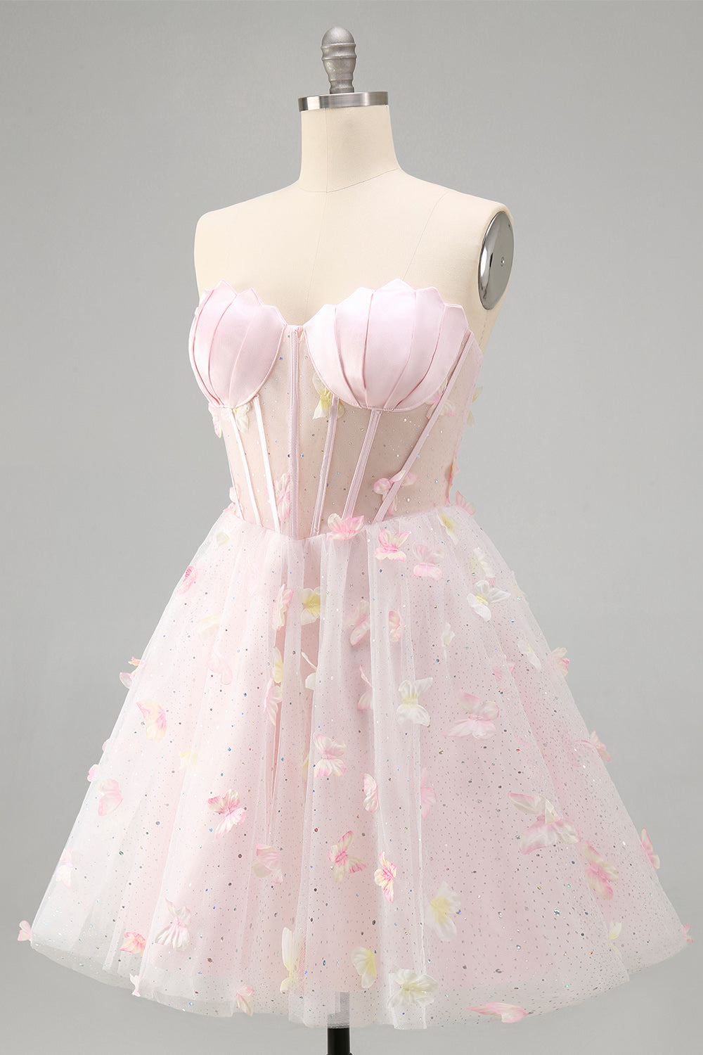 Sparkly Black Corset A-Line Short Homecoming Dress with 3D Butterflies