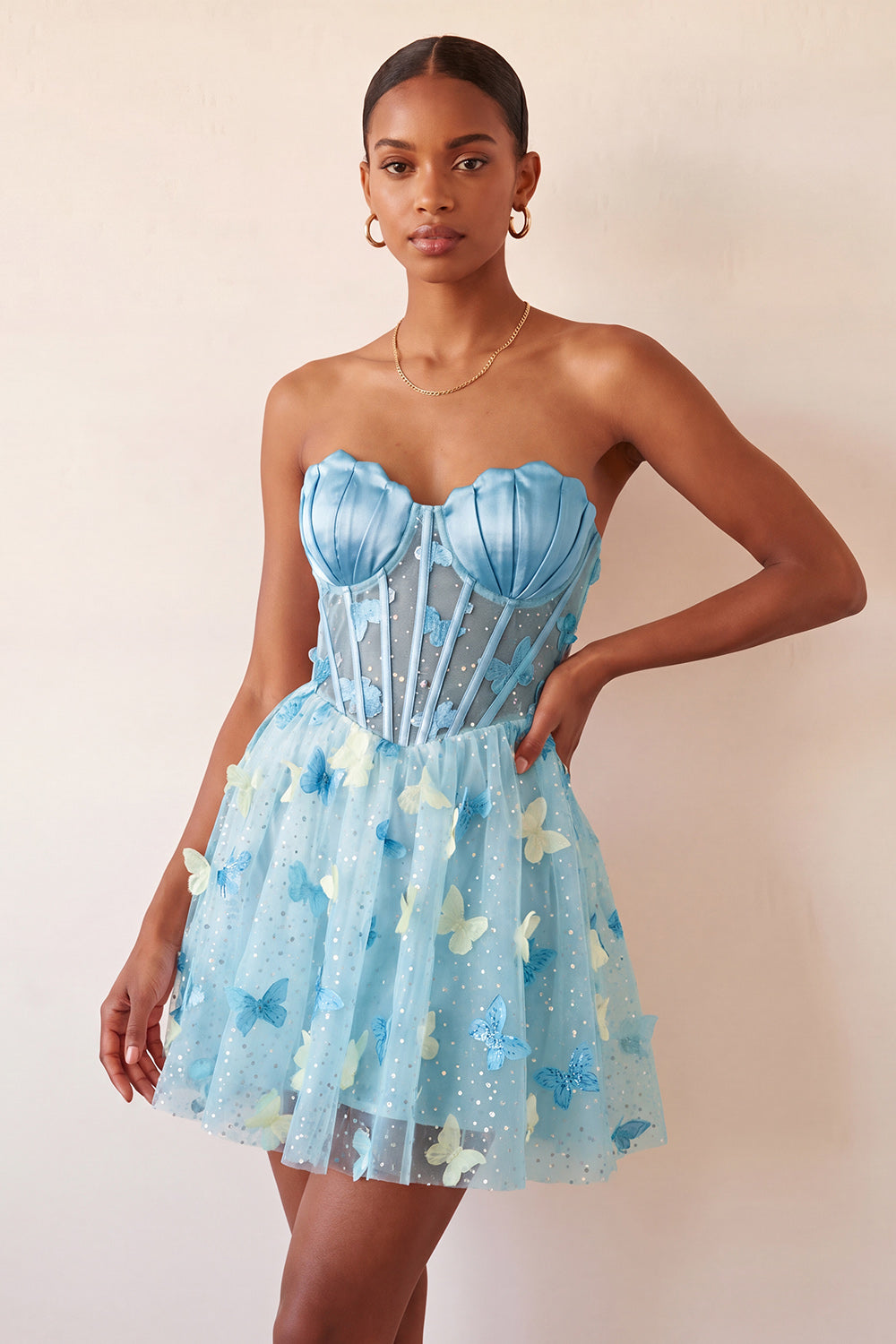 Sparkly Black Corset A-Line Short Homecoming Dress with 3D Butterflies