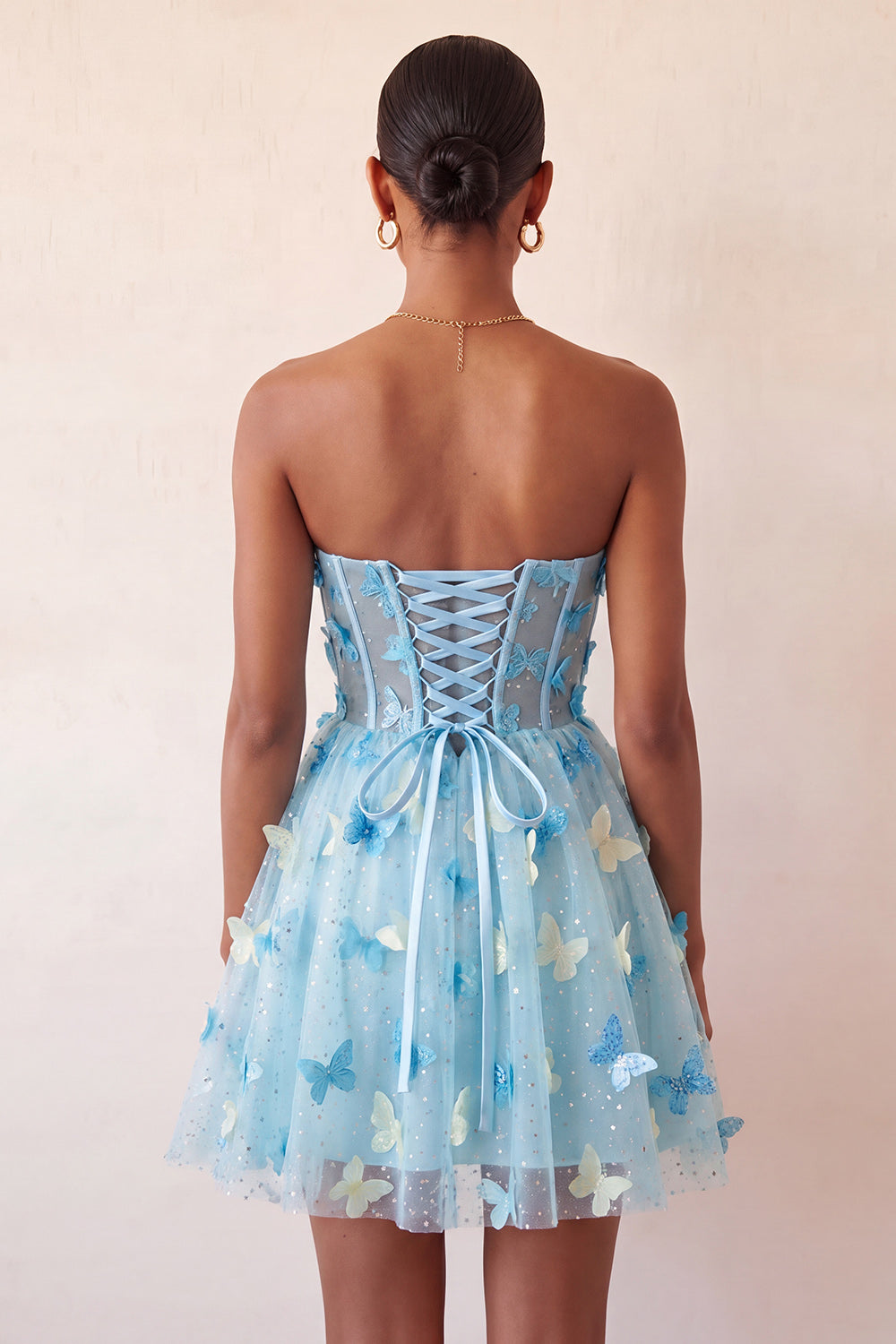 Sparkly Black Corset A-Line Short Homecoming Dress with 3D Butterflies