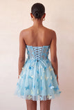 Sparkly Black Corset A-Line Short Homecoming Dress with 3D Butterflies