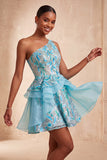 Sparkly Floral Light Purple Sequin Short Homecoming Dress with Ruffles
