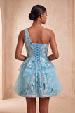 Sparkly Floral Light Purple Sequin Short Homecoming Dress with Ruffles