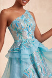 Sparkly Floral Light Purple Sequin Short Homecoming Dress with Ruffles