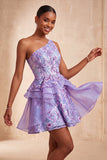 Sparkly Floral Light Purple Sequin Short Homecoming Dress with Ruffles
