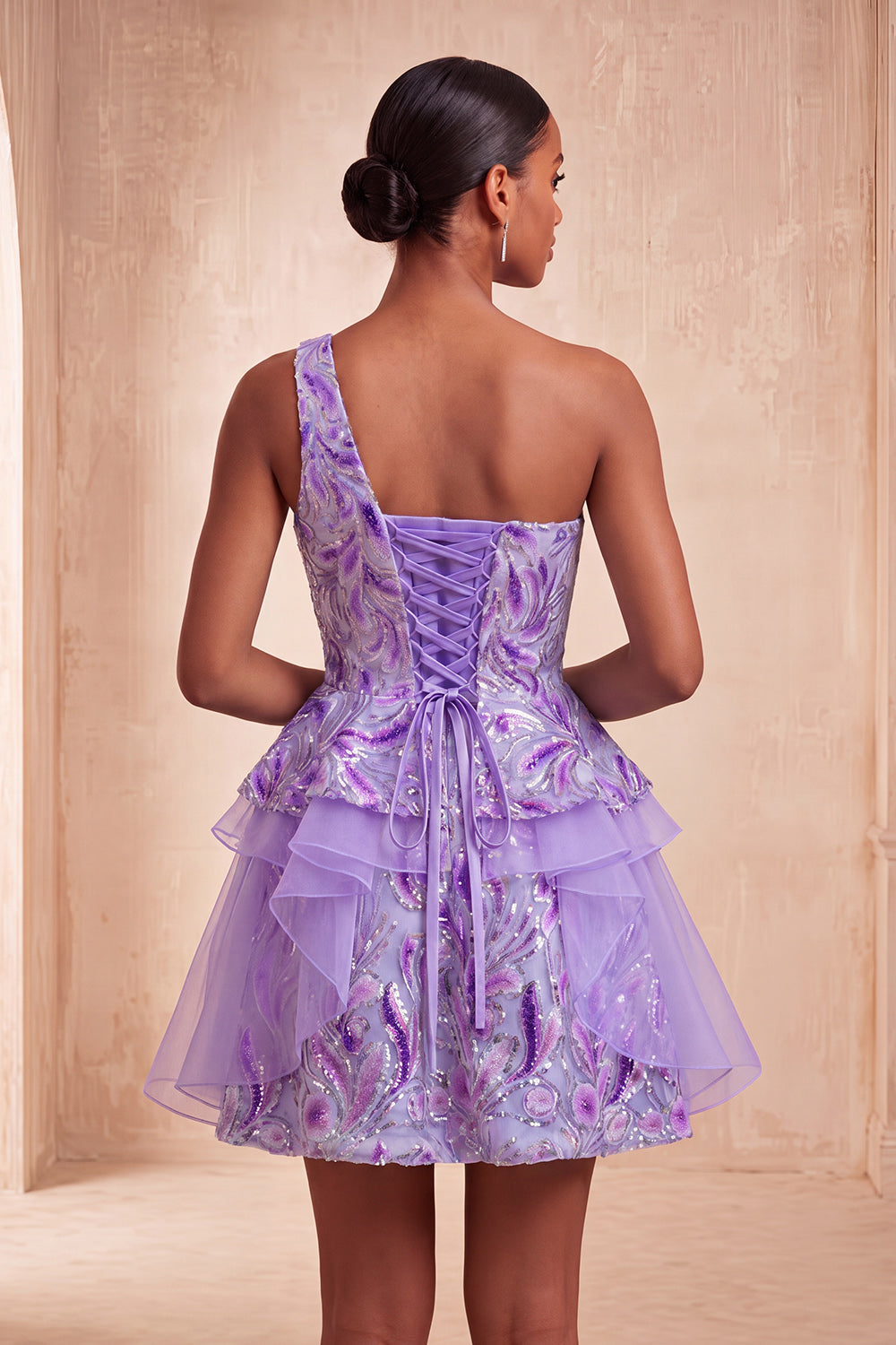 Sparkly Floral Light Purple Sequin Short Homecoming Dress with Ruffles