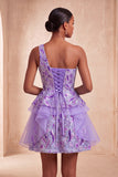 Sparkly Floral Light Purple Sequin Short Homecoming Dress with Ruffles