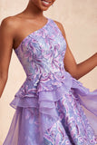 Sparkly Floral Light Purple Sequin Short Homecoming Dress with Ruffles