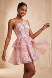 Sparkly Floral Light Purple Sequin Short Homecoming Dress with Ruffles