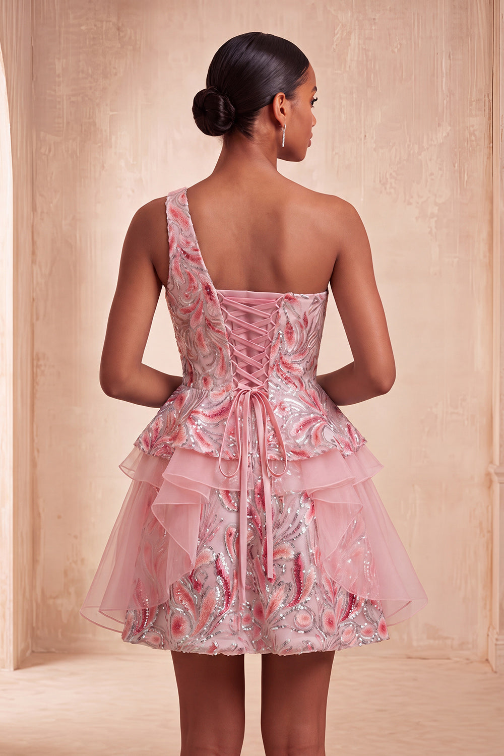 Sparkly Floral Light Purple Sequin Short Homecoming Dress with Ruffles