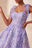 Sparkly Light Blue Corset Sequin Ruffled Short Homecoming Dress with Bows