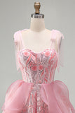Sparkly Light Blue Corset Sequin Ruffled Short Homecoming Dress with Bows