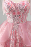 Sparkly Light Blue Corset Sequin Ruffled Short Homecoming Dress with Bows