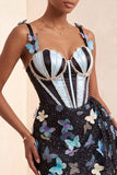 Sparkly Corset Black Beaded Short Homecoming Dress with Appliques