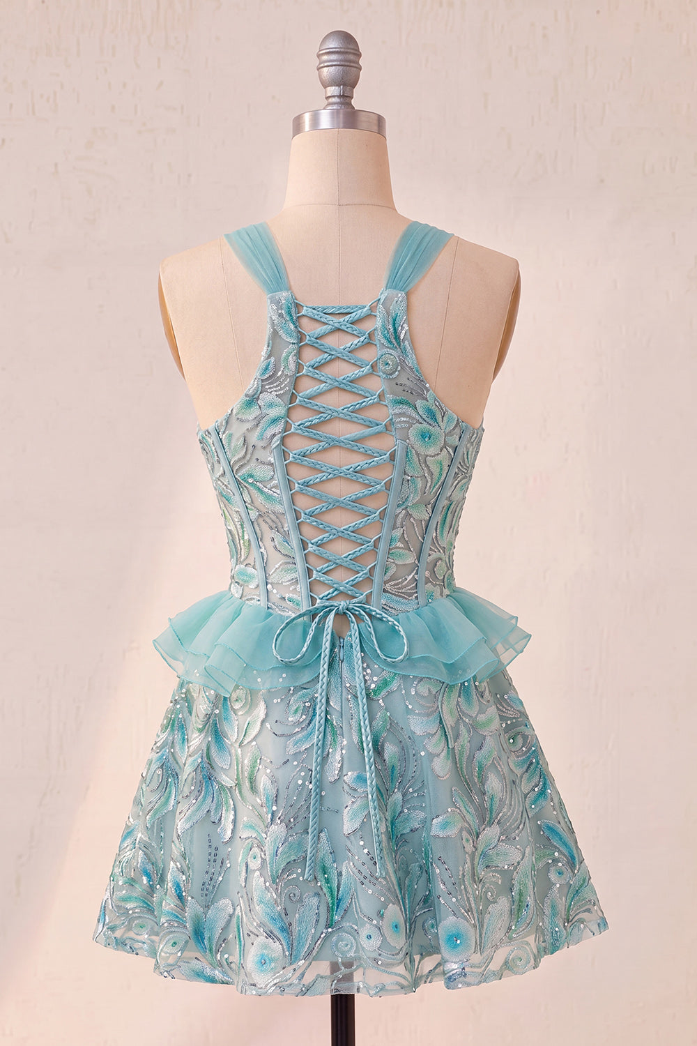 Sparkly Floral Purple Corset Beaded Short Homecoming Dress