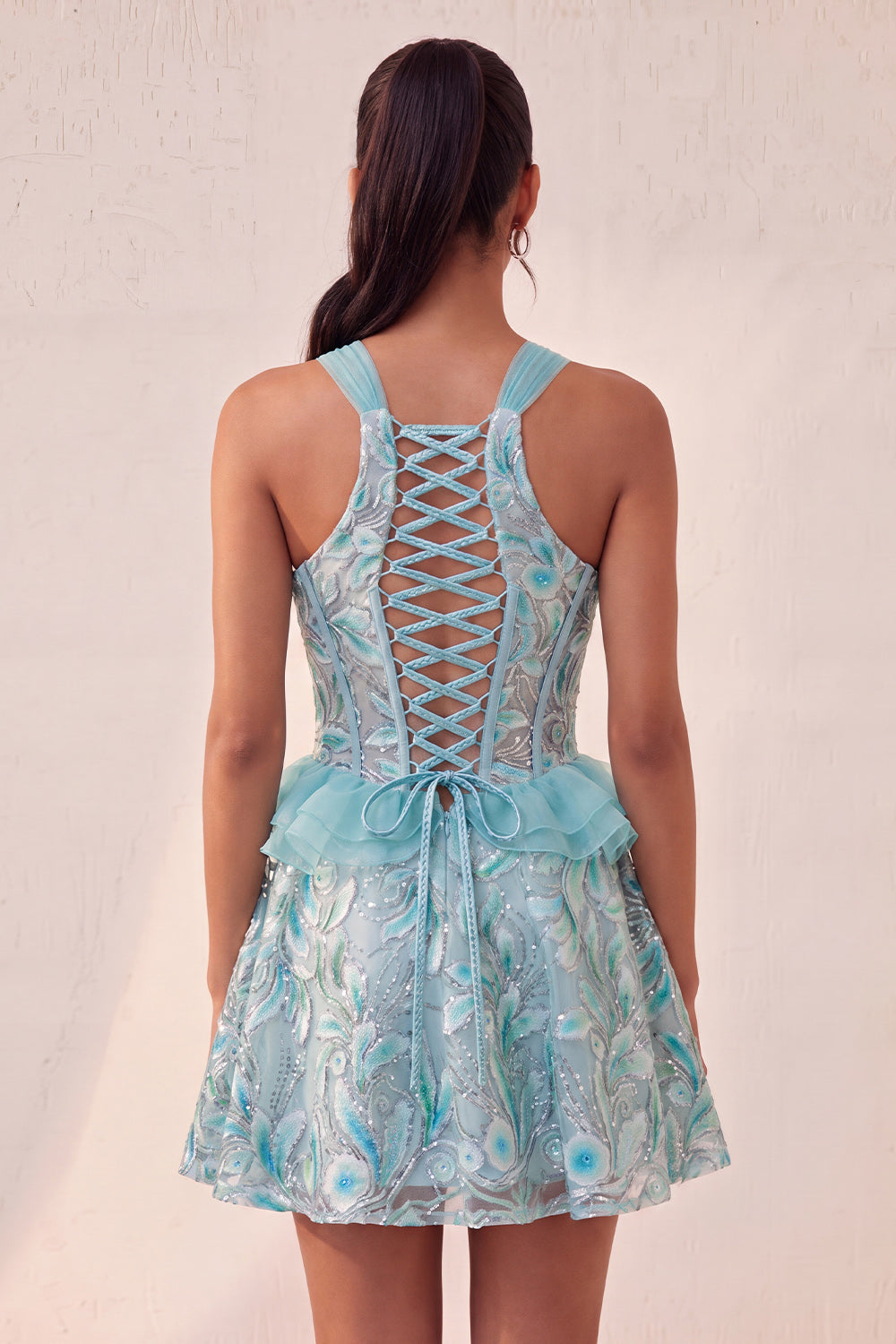 Sparkly Floral Purple Corset Beaded Short Homecoming Dress