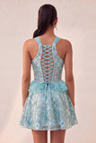 Sparkly Floral Purple Corset Beaded Short Homecoming Dress