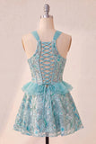 Sparkly Floral Purple Corset Beaded Short Homecoming Dress