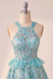 Sparkly Floral Purple Corset Beaded Short Homecoming Dress