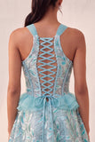 Sparkly Floral Purple Corset Beaded Short Homecoming Dress