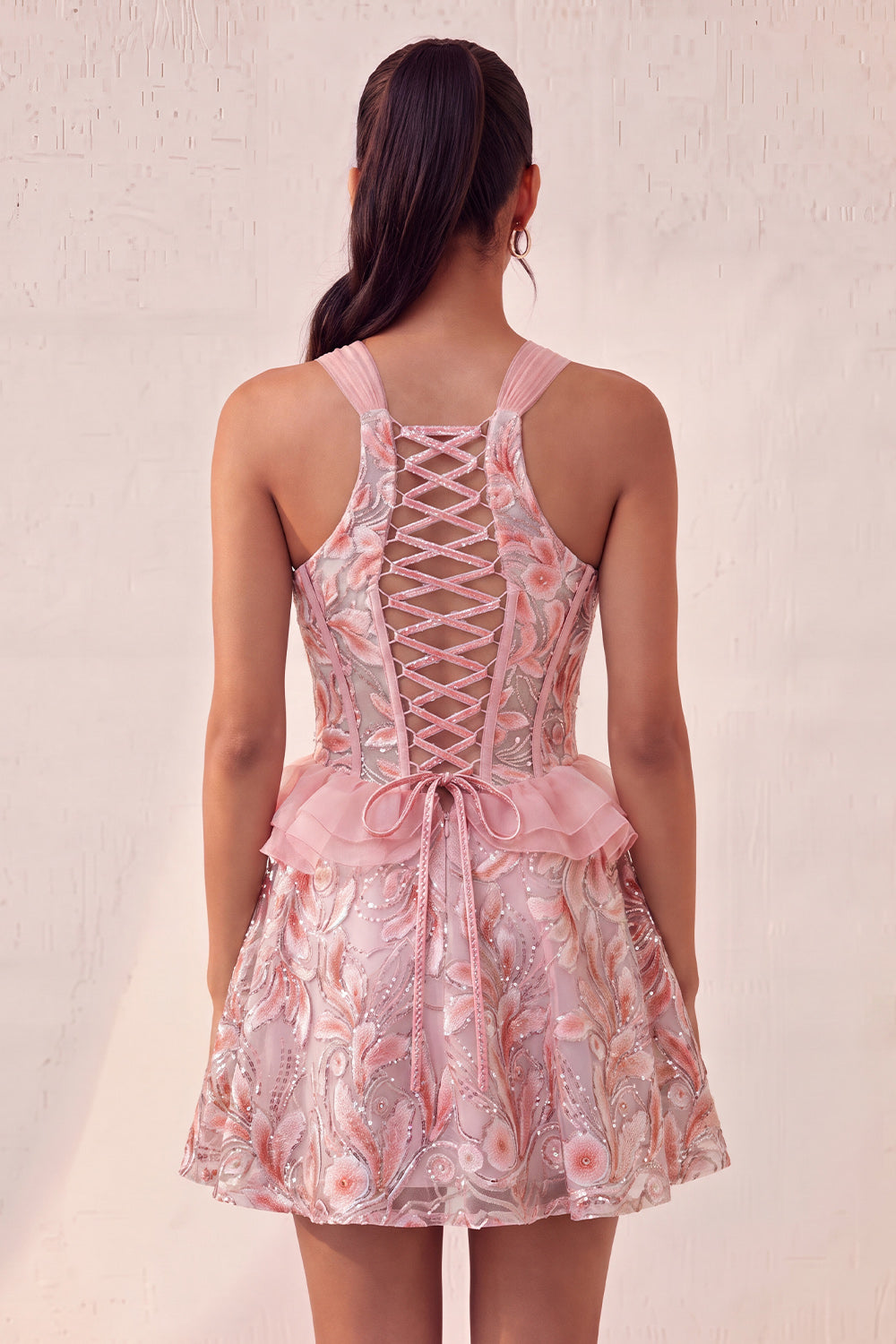 Sparkly Floral Purple Corset Beaded Short Homecoming Dress