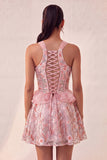 Sparkly Floral Purple Corset Beaded Short Homecoming Dress