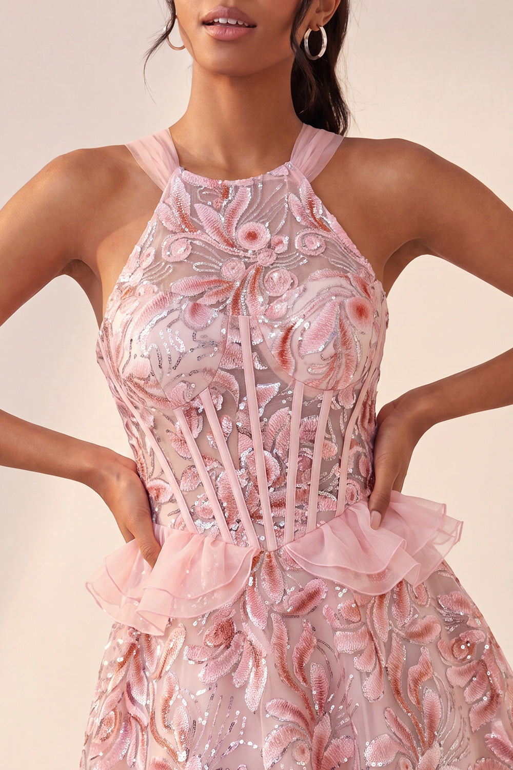 Sparkly Floral Purple Corset Beaded Short Homecoming Dress