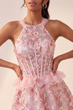 Sparkly Floral Purple Corset Beaded Short Homecoming Dress