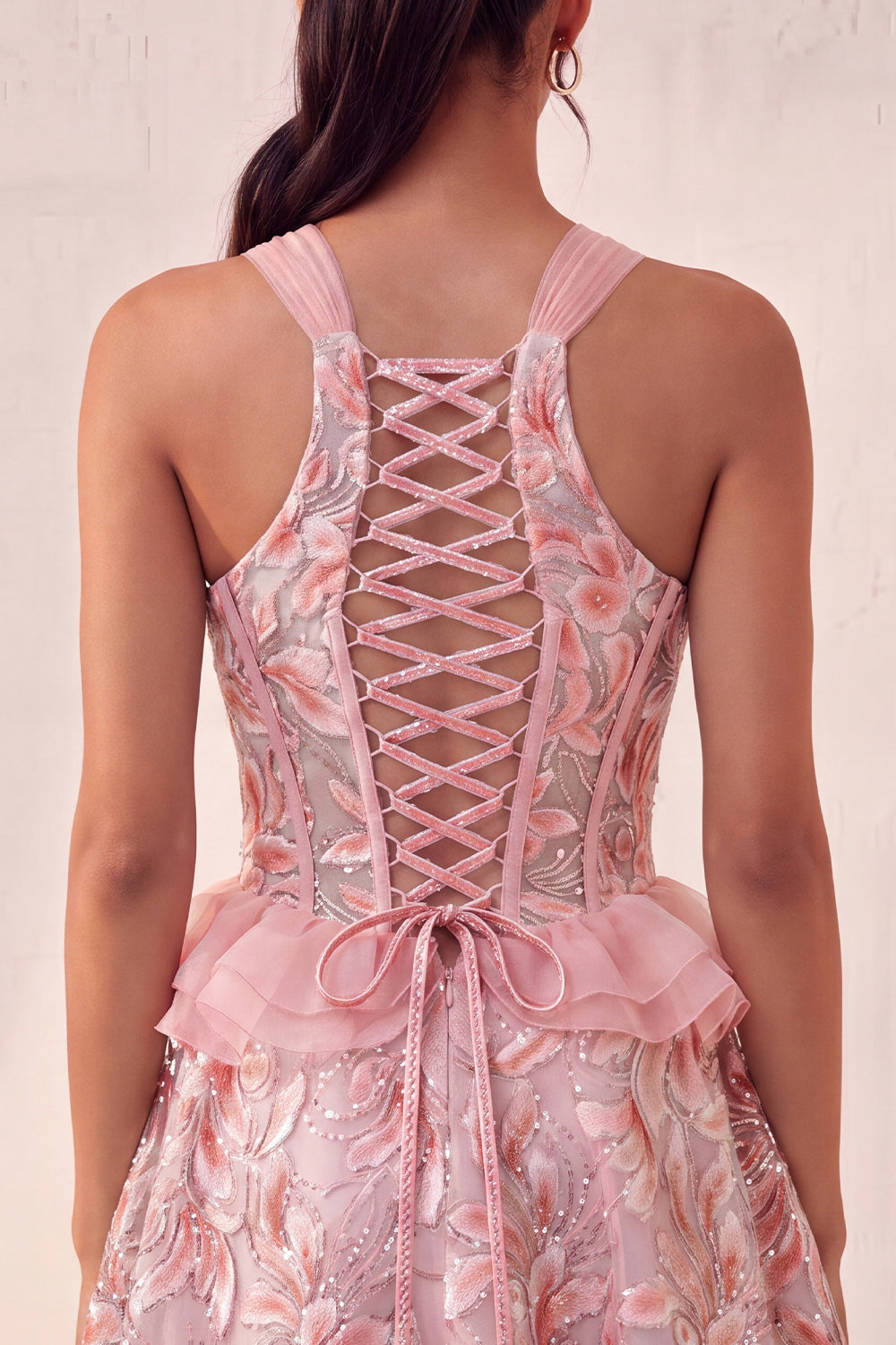 Sparkly Floral Purple Corset Beaded Short Homecoming Dress